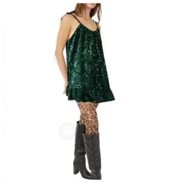 New Free People Nova Convertible Sequin Mini Dress Size L - Picture 1 of 8